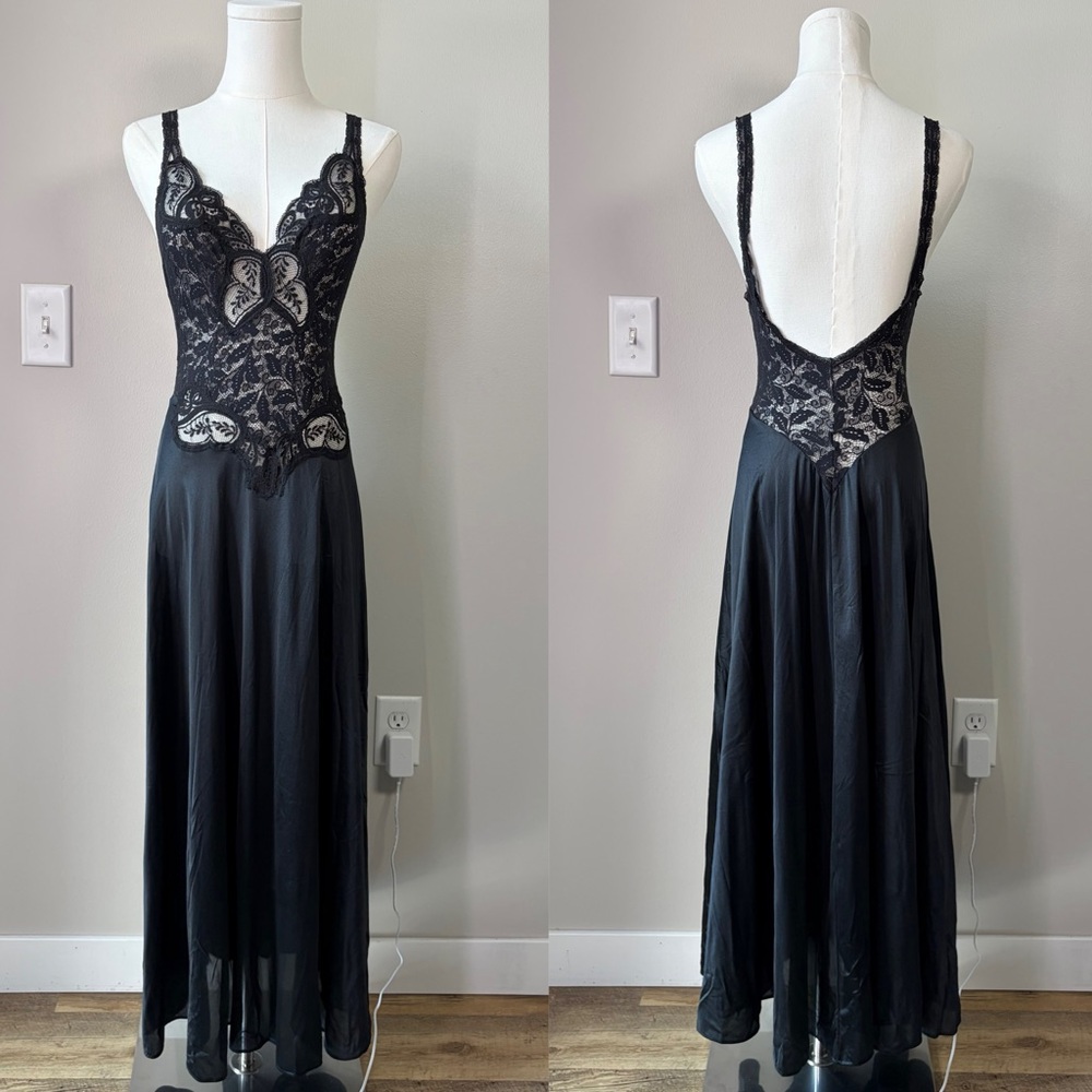 Olga Vintage Black Lace Maxi Slip Dress